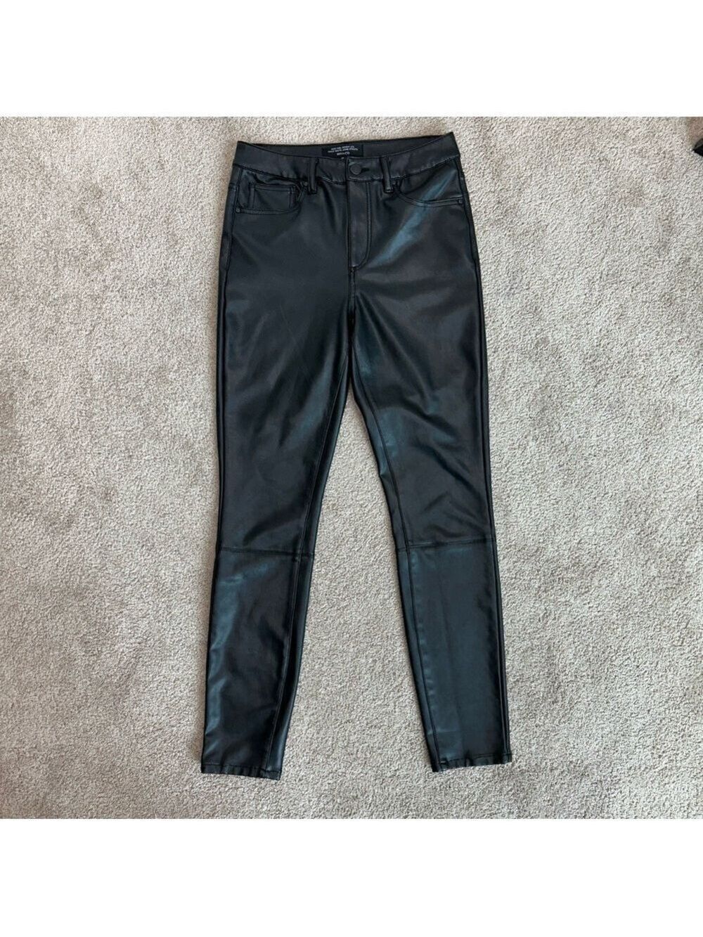 RW&CO black faux leather high rise skinny leg pants Sz 28 pleather vegan